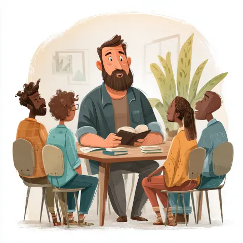 Straatman a modern pastor talking to a group at a table friendl a63157eb 1031 49b2 9b76 1df7330ad42c.png